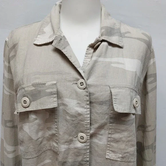 Rails Everett Desert Camo Shirt Women's XS Beige Linen Blend Utility Military - Picture 5 of 8